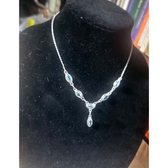Sterling Silver & 6 Natural Sky Blue Topaz gemstones Y-Drop Collar Necklace *NEW - Picture 14 of 16